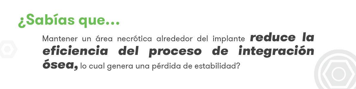 Área necrótica à volta do implante devido a calor excessivo.